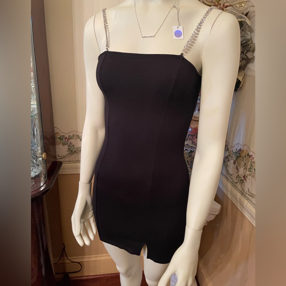 Black Diamante Strap Bandage Mini Dress.